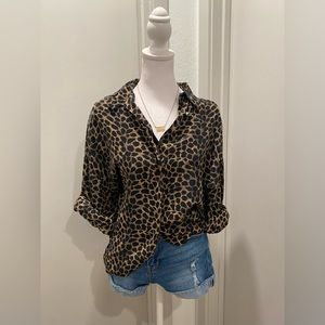 VTG Workshop Fenn Wright & Manson Black & Brown Leopard Print Long Sleeve Blouse